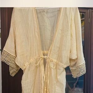 Cream Kimono Cardigan with Tie Front